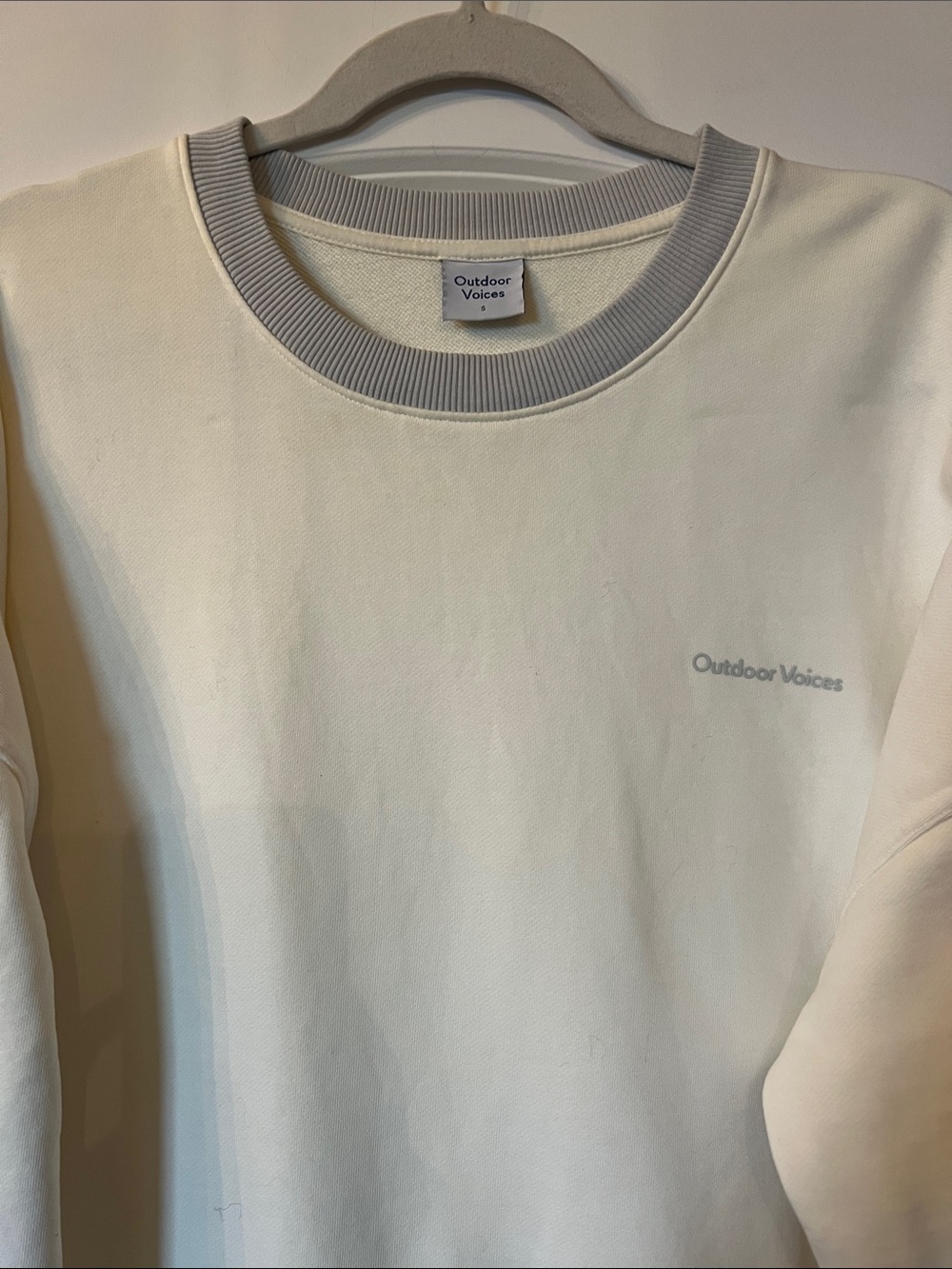 Outdoor Voices Cream Crewneck Sweatshirt with Light Gray Rib